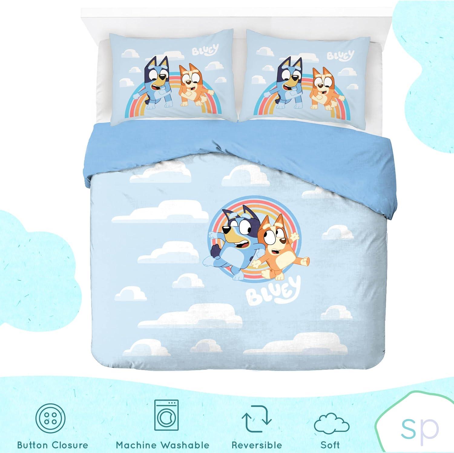 imageSaturday Park Bluey and Bingo Rainbow Clouds Twin Duvet Cover amp Sham Set 2 Piece 100 Organic Cotton Duvet Set GOTS amp OekoTEX CertifiedBlue Bluey