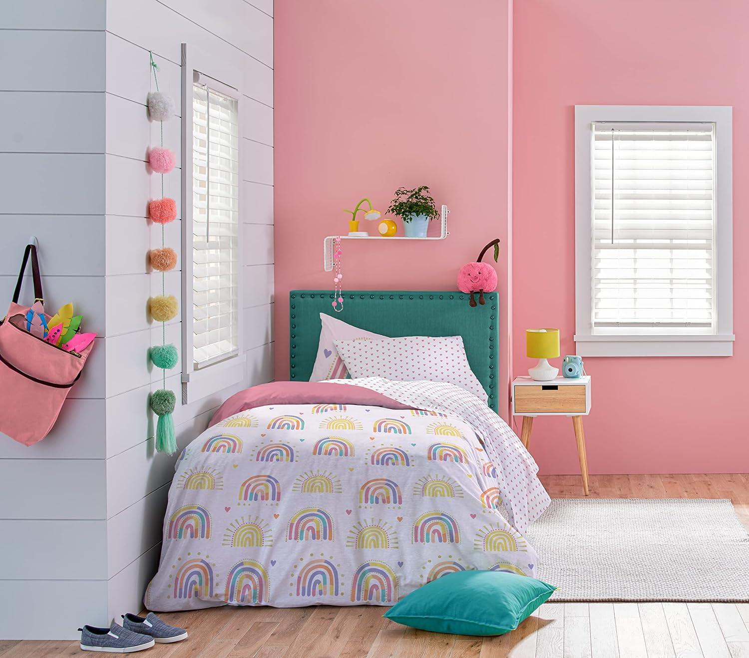 imageSaturday Park Bluey and Bingo Rainbow Clouds Twin Duvet Cover amp Sham Set 2 Piece 100 Organic Cotton Duvet Set GOTS amp OekoTEX CertifiedPink Rainbow