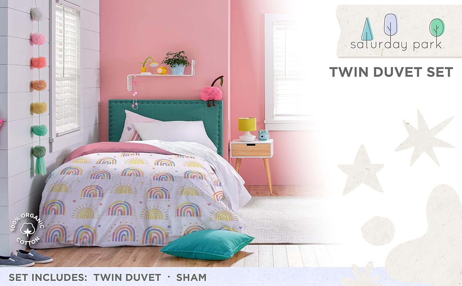imageSaturday Park Bluey and Bingo Rainbow Clouds Twin Duvet Cover amp Sham Set 2 Piece 100 Organic Cotton Duvet Set GOTS amp OekoTEX CertifiedPink Rainbow