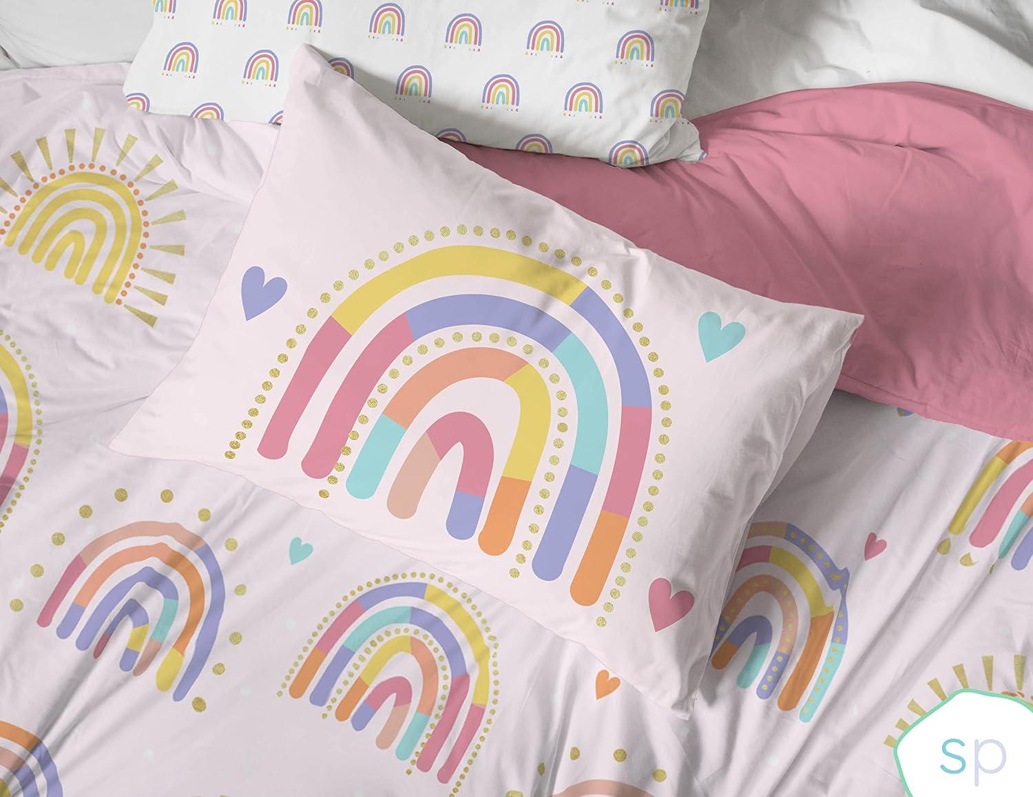 imageSaturday Park Bluey and Bingo Rainbow Clouds Twin Duvet Cover amp Sham Set 2 Piece 100 Organic Cotton Duvet Set GOTS amp OekoTEX CertifiedPink Rainbow