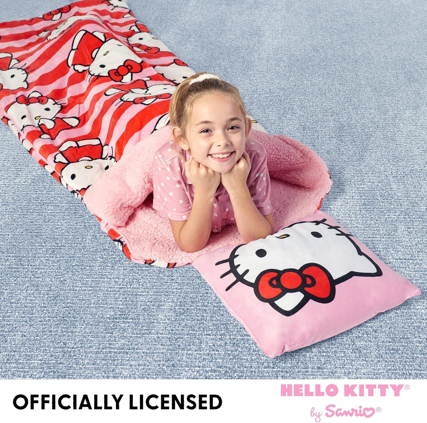 imageSilk Touch Sherpa Slumber Bag for Boys and Girls Sleeping Bag with Zipper 27 x 56 inchesHello Kitty Bow Friendly w Pillow