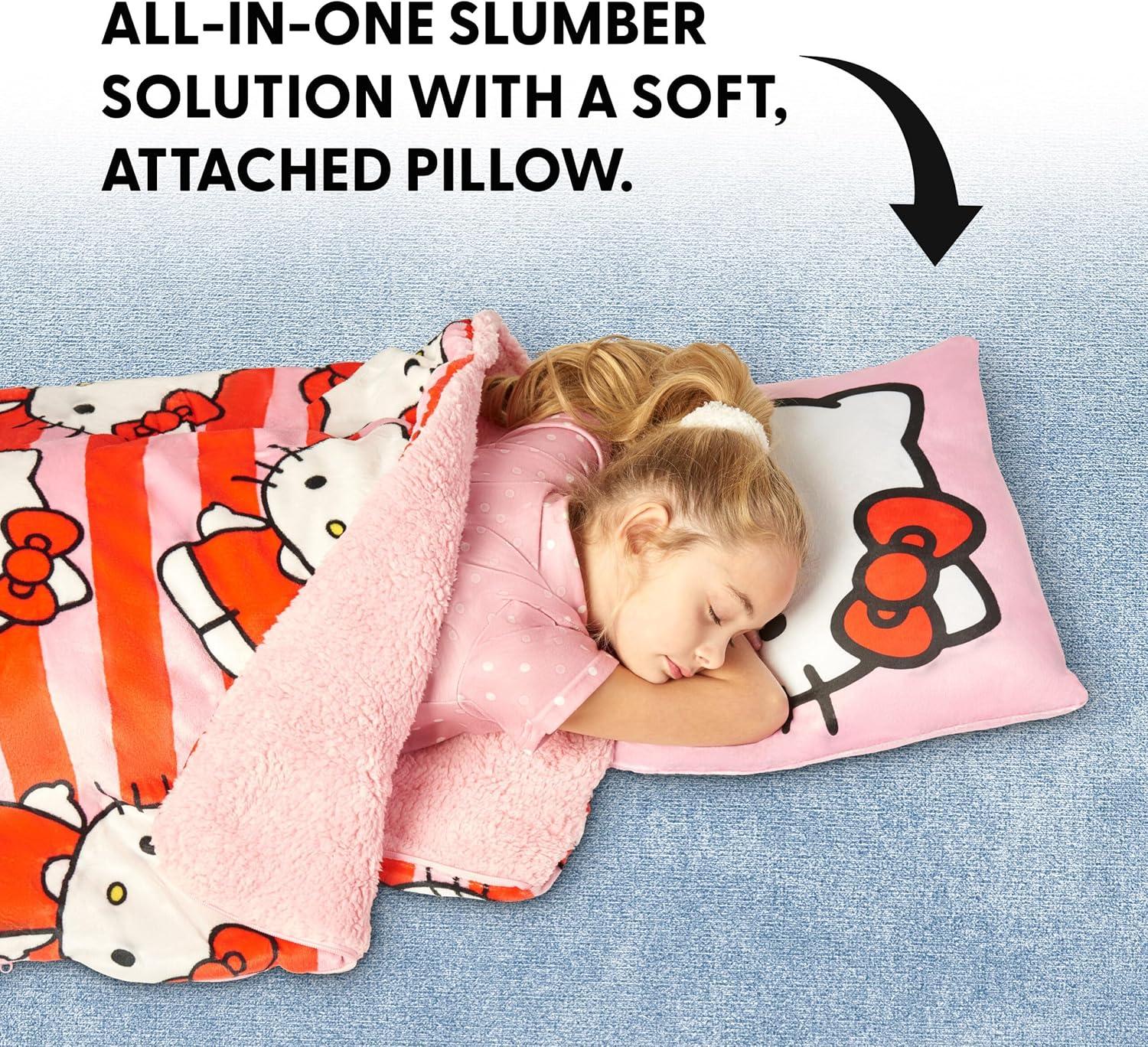 imageSilk Touch Sherpa Slumber Bag for Boys and Girls Sleeping Bag with Zipper 27 x 56 inchesHello Kitty Bow Friendly w Pillow