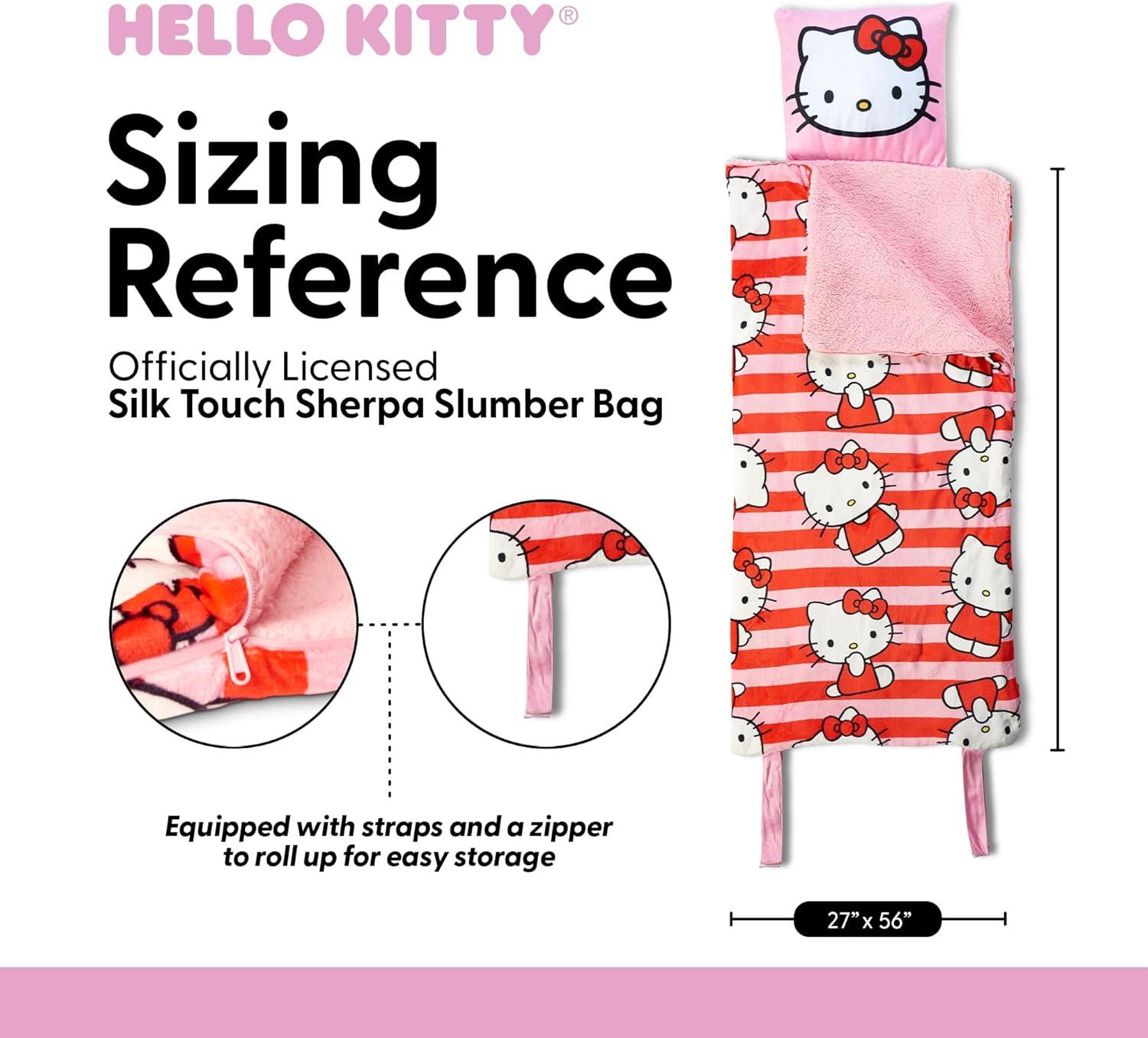 imageSilk Touch Sherpa Slumber Bag for Boys and Girls Sleeping Bag with Zipper 27 x 56 inchesHello Kitty Bow Friendly w Pillow
