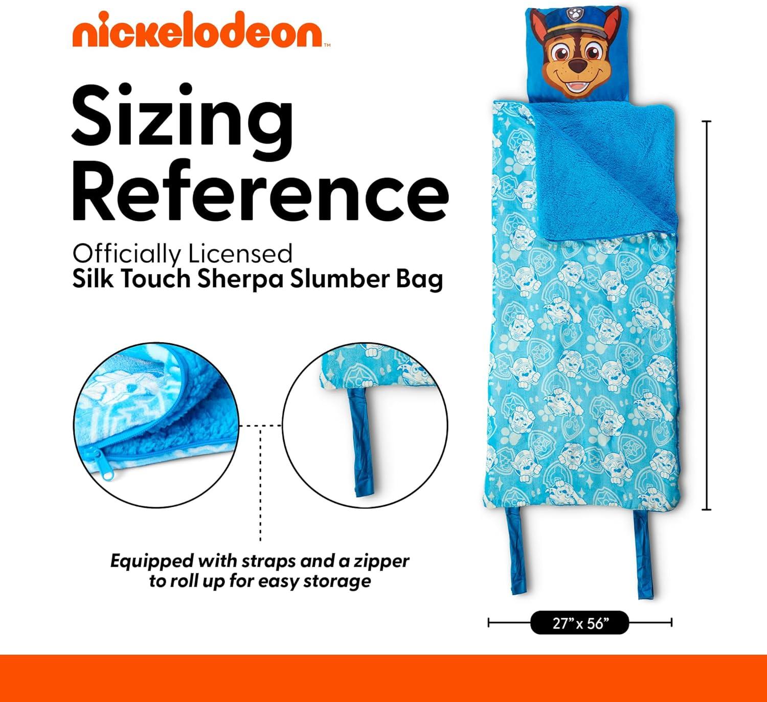 imageSilk Touch Sherpa Slumber Bag for Boys and Girls Sleeping Bag with Zipper 27 x 56 inchesPaw Patrol Chase w Pillow