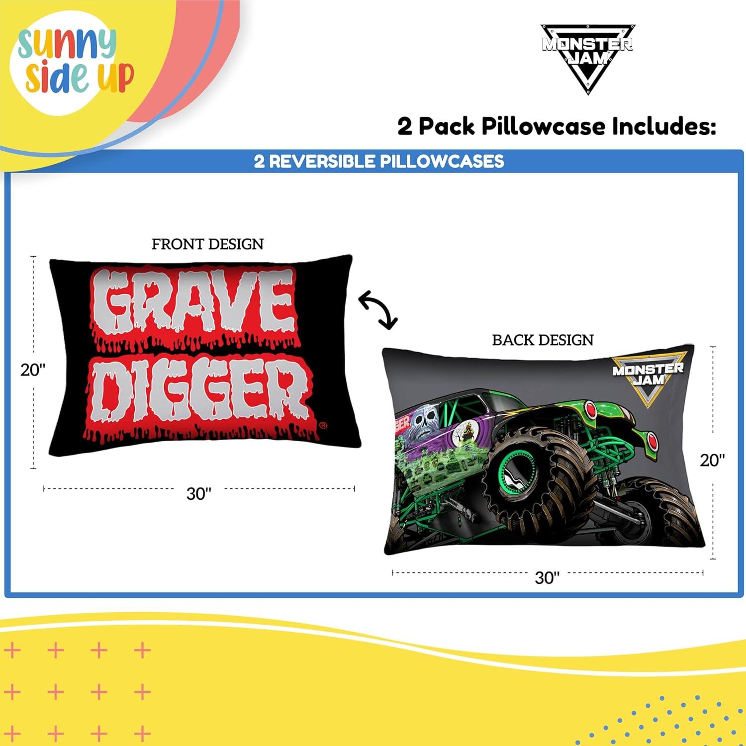 imageSunny Side Up Bluey amp Bingo Pack of 2 Reversible Pillowcases Double Sided Pillow Covers Kids Super Soft BeddingBlack Monster Jam