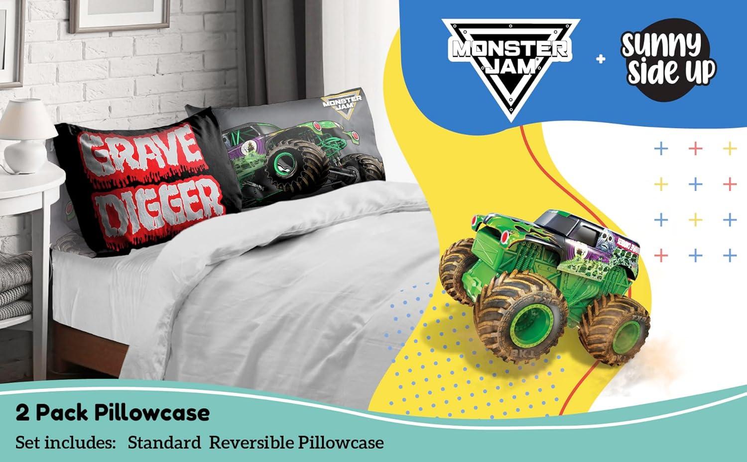 imageSunny Side Up Bluey amp Bingo Pack of 2 Reversible Pillowcases Double Sided Pillow Covers Kids Super Soft BeddingBlack Monster Jam