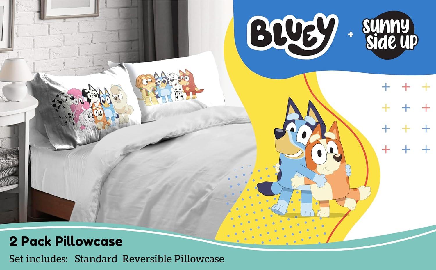 imageSunny Side Up Bluey amp Bingo Pack of 2 Reversible Pillowcases Double Sided Pillow Covers Kids Super Soft BeddingWhite Bluey