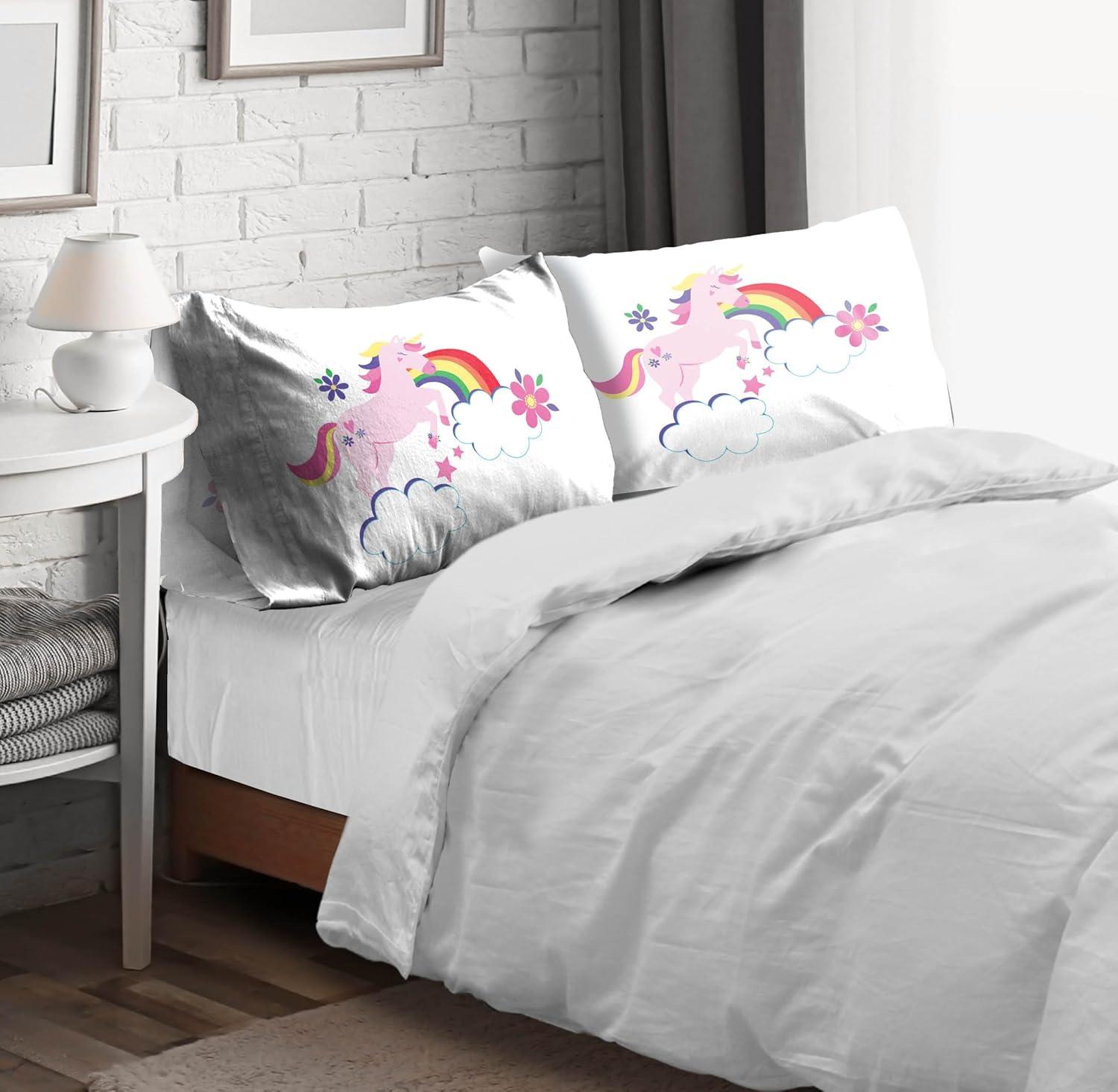 imageSunny Side Up Bluey amp Bingo Pack of 2 Reversible Pillowcases Double Sided Pillow Covers Kids Super Soft BeddingWhite Rainbow Unicorns