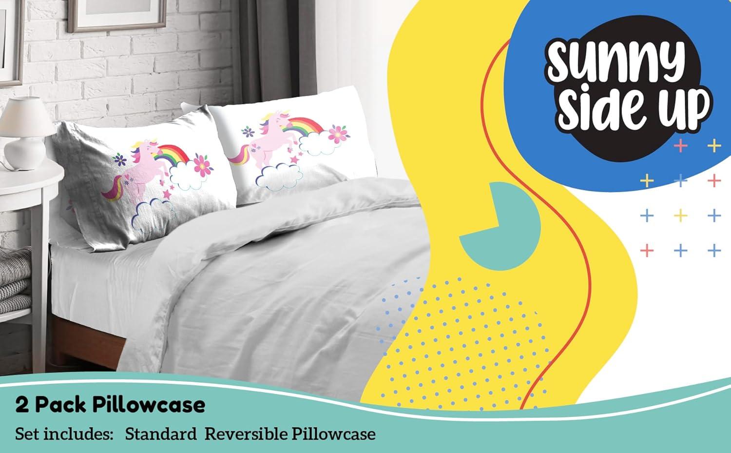 imageSunny Side Up Bluey amp Bingo Pack of 2 Reversible Pillowcases Double Sided Pillow Covers Kids Super Soft BeddingWhite Rainbow Unicorns