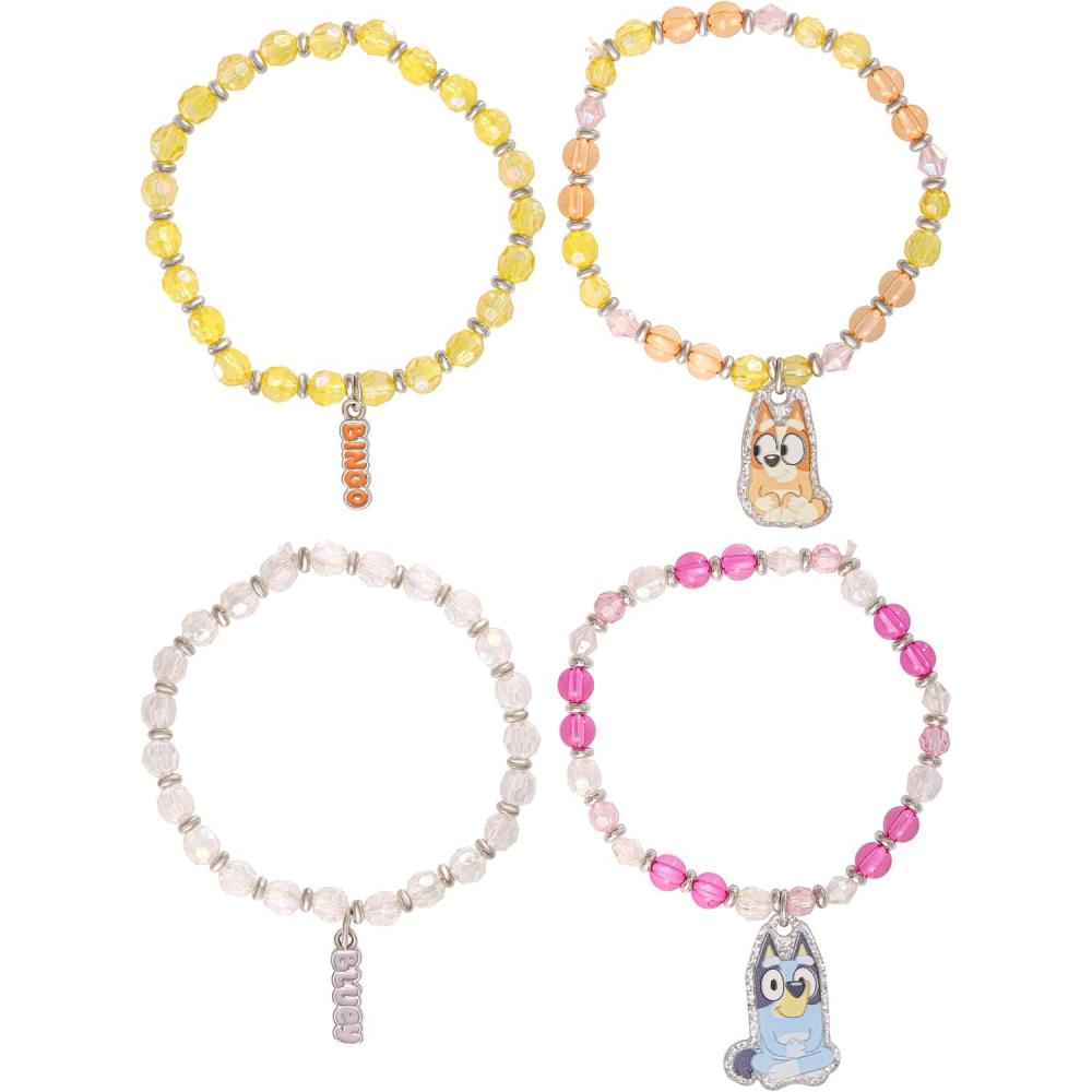 imageBluey Bingo Bracelets for Girls 4Piece Set Official License Beaded Stretch Bracelets and Bingo CharmsPink and Yellow