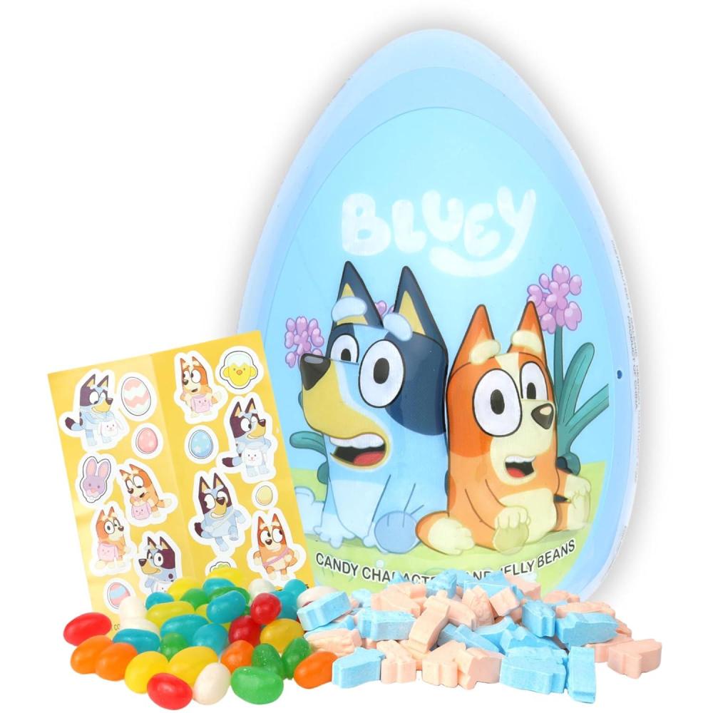 imageGalerie Bluey Jumbo Easter Egg with Assorted Treats Includes Character Candy Jelly Beans and Stickers Basket Stuffer 271 Ounces