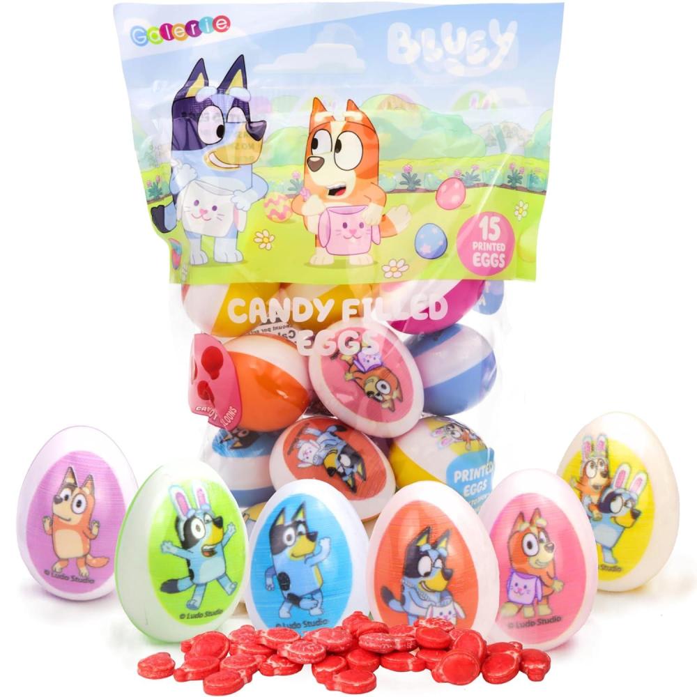 imageGalerie Bluey Plastic Easter Eggs Red Hard Candy Pouches Inside Great for Egg Hunts 247 Ounces 15 Count