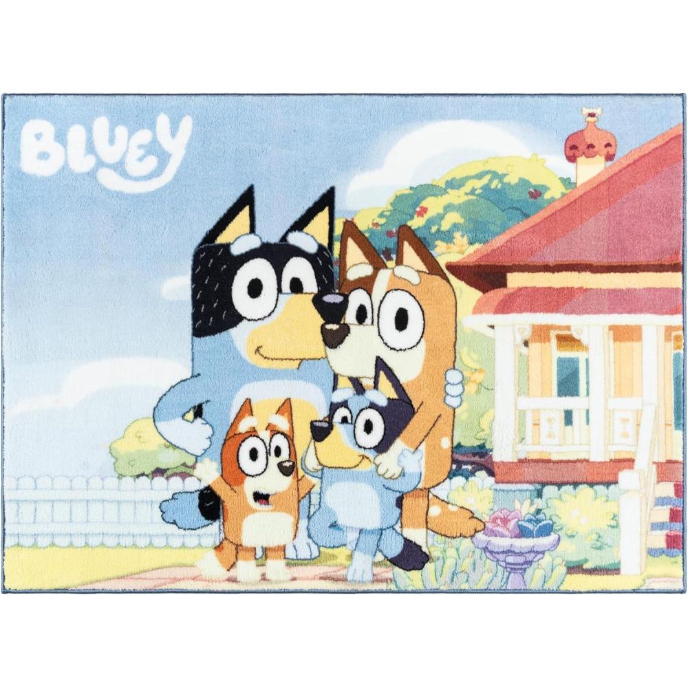 imageGertmenian Bluey Indoor Area Rug 4x6 Large NonSlip Ideal for Children in Bedroom Game Room Classroom Nursery or Play Area Bluey Playtime Friends Multi 25803Bluey Family