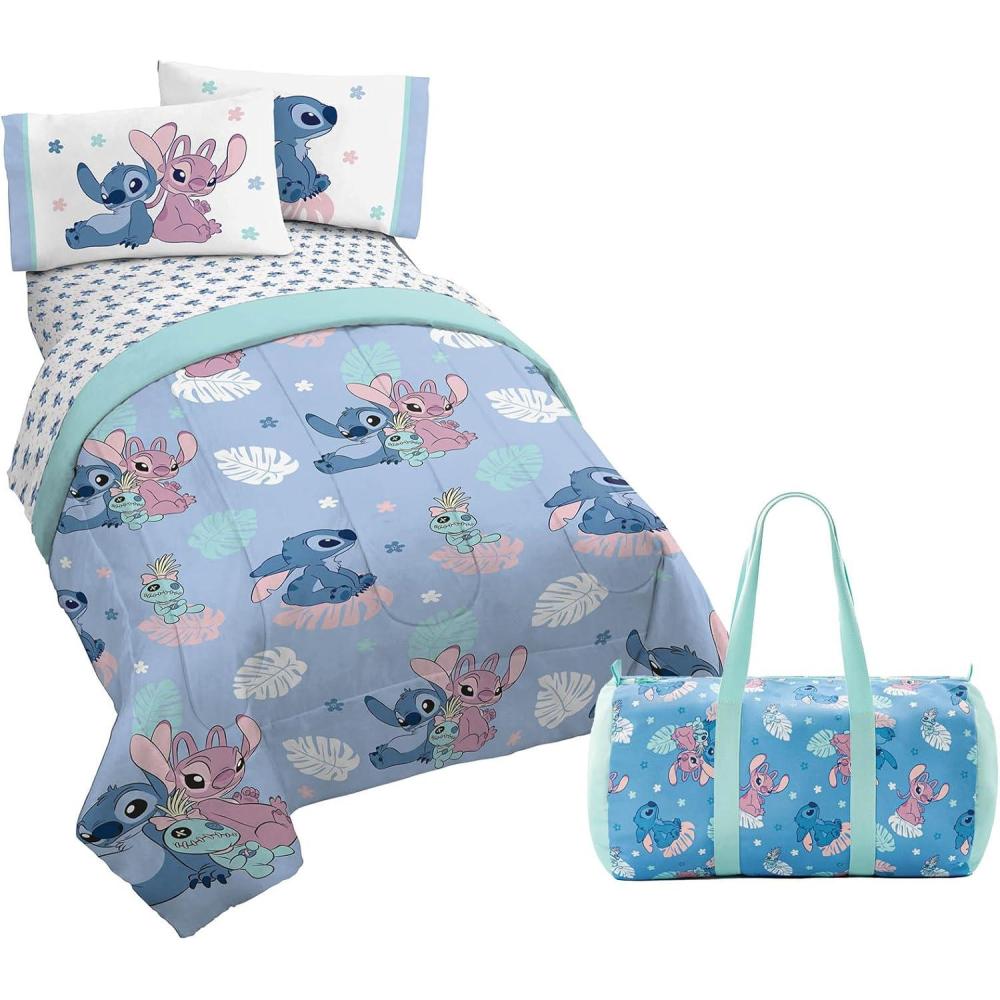 imageJay Franco Bluey Twin Size Comforter Set 4 Piece Bedding Includes Sheet Set Pillow Covers amp Bonus Duffle Bag Super Soft Kids Bedding with Bingo Muffin Coco amp SnickersBlue Stitch