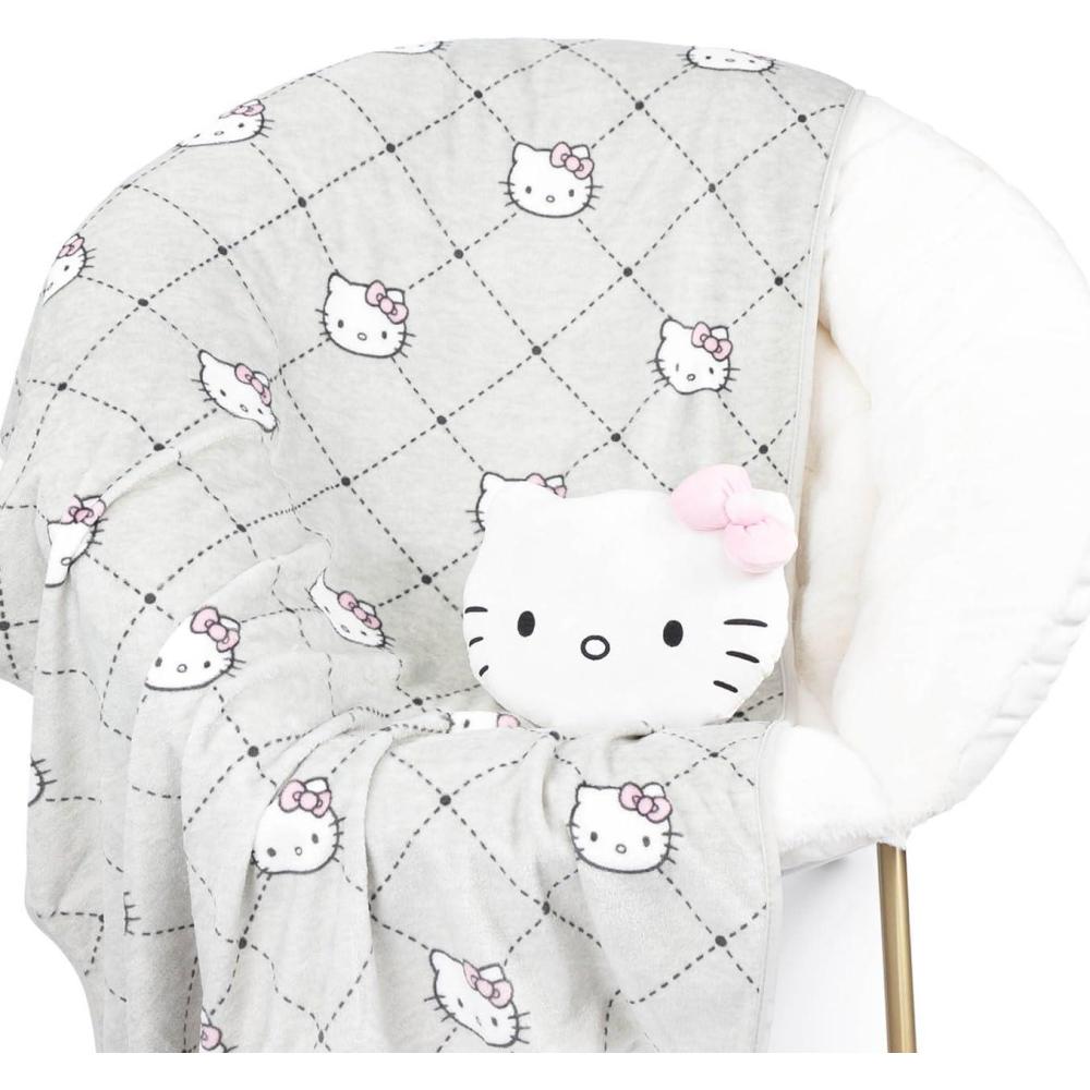 imageJay Franco Bluey amp Bingo Nogginz Set 40 x 50 Inch Lightweight Travel Throw Blanket amp Pillow Kids Super Soft 2 Piece Bedding SetGray Hello Kitty