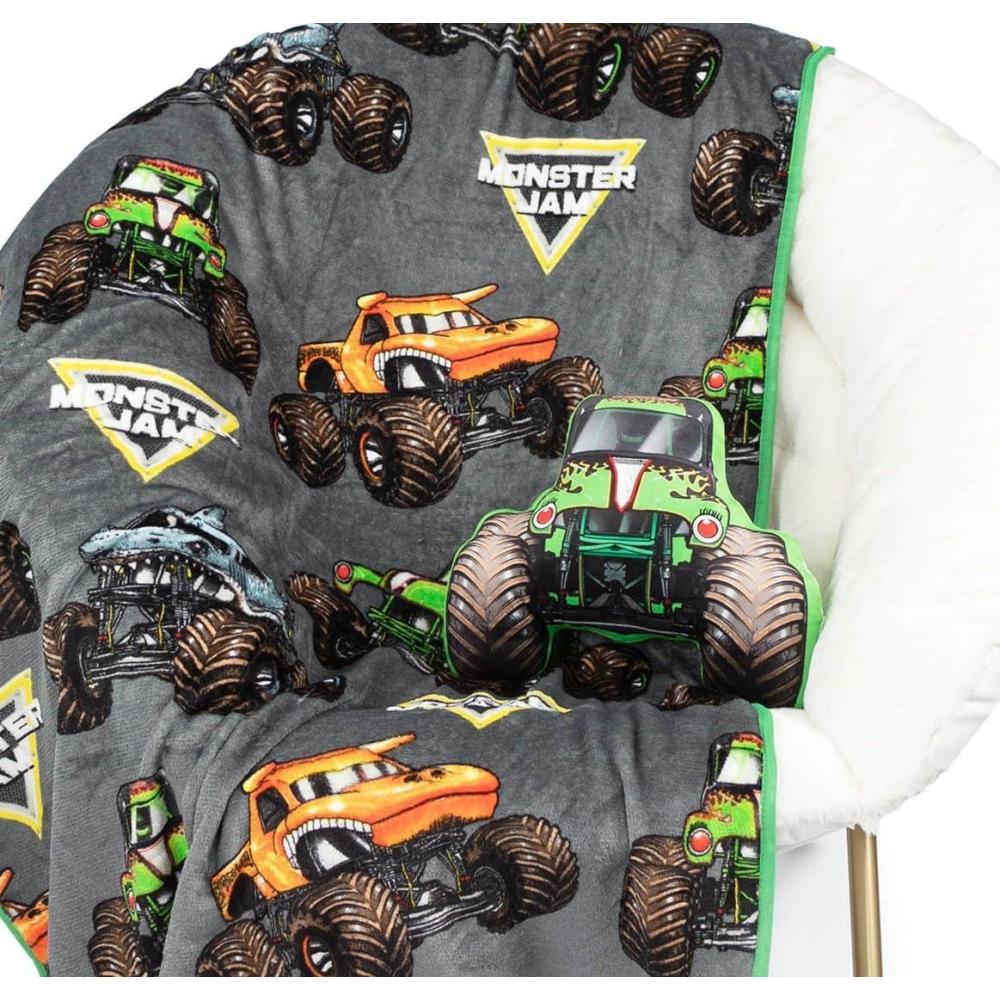 imageJay Franco Bluey amp Bingo Nogginz Set  40 x 50 Inch Lightweight Travel Throw Blanket amp Pillow  Kids Super Soft 2 Piece Bedding SetMulti  Monster Jam
