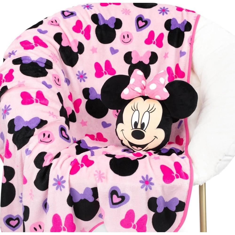 imageJay Franco Bluey amp Bingo Nogginz Set 40 x 50 Inch Lightweight Travel Throw Blanket amp Pillow Kids Super Soft 2 Piece Bedding SetPink Minnie Mouse