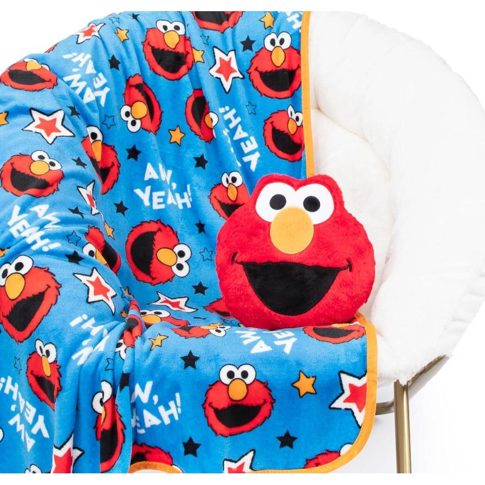 imageJay Franco Bluey amp Bingo Nogginz Set 40 x 50 Inch Lightweight Travel Throw Blanket amp Pillow Kids Super Soft 2 Piece Bedding SetSesame Street