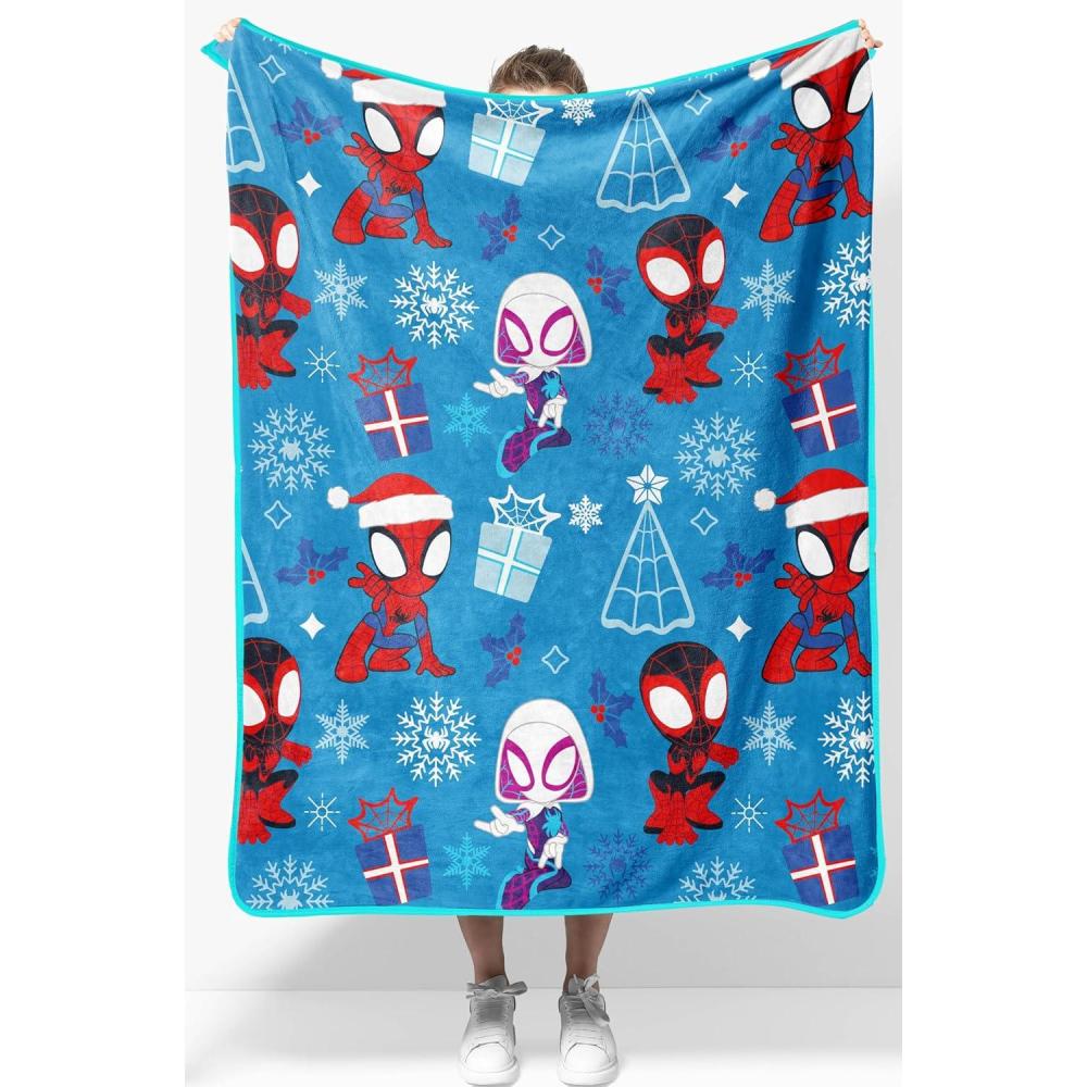 imageJay Franco Kids Christmas Plush Throw Blanket  40 x 50 Inch Soft amp Cozy Fleece Throw for Holiday Bedroom amp Couch Dcor Official Licensed Product Blue  BlueyBlue  Spidey and Friends