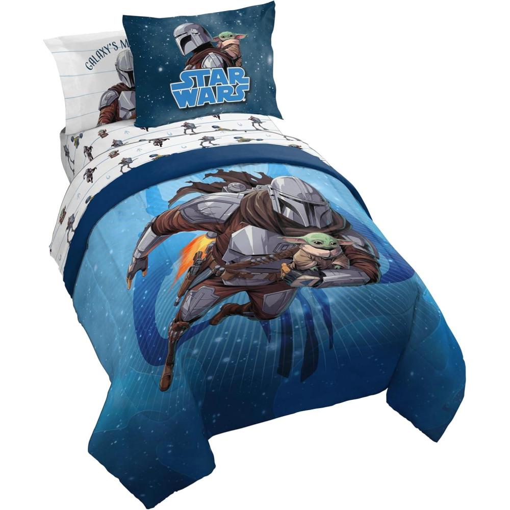 imageJay Franco Kids Comforter Set Includes Sheets and Pillow Covers Soft and Cozy Bed Set for Stylish Room Decor Beige Harry Potter 5 Piece Twin Size BeddingBlue the Mandalorian