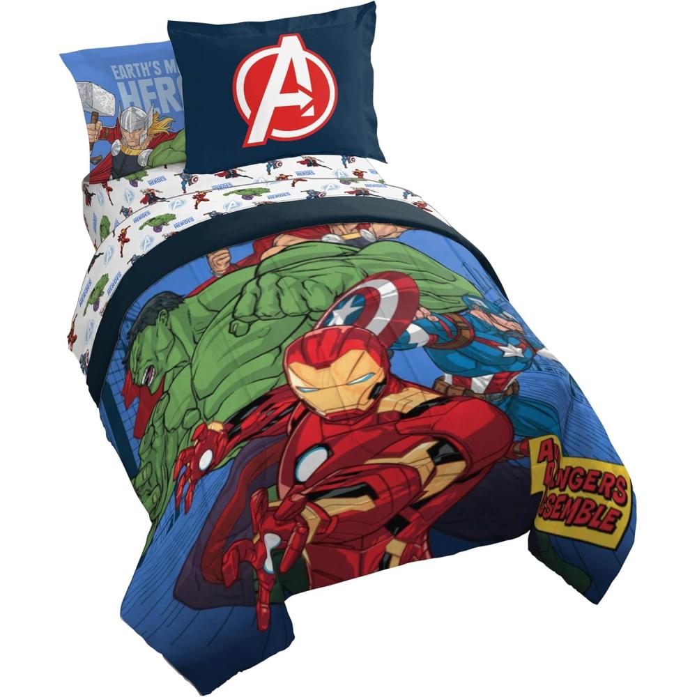 imageJay Franco Kids Comforter Set Includes Sheets and Pillow Covers Soft and Cozy Bed Set for Stylish Room Decor Beige Harry Potter 5 Piece Twin Size BeddingBlue Avengers