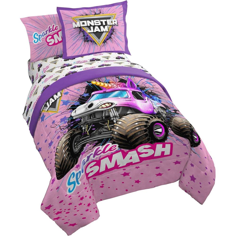 imageJay Franco Kids Comforter Set Includes Sheets and Pillow Covers Soft and Cozy Bed Set for Stylish Room Decor Beige Harry Potter 5 Piece Twin Size BeddingPink Monster Jam