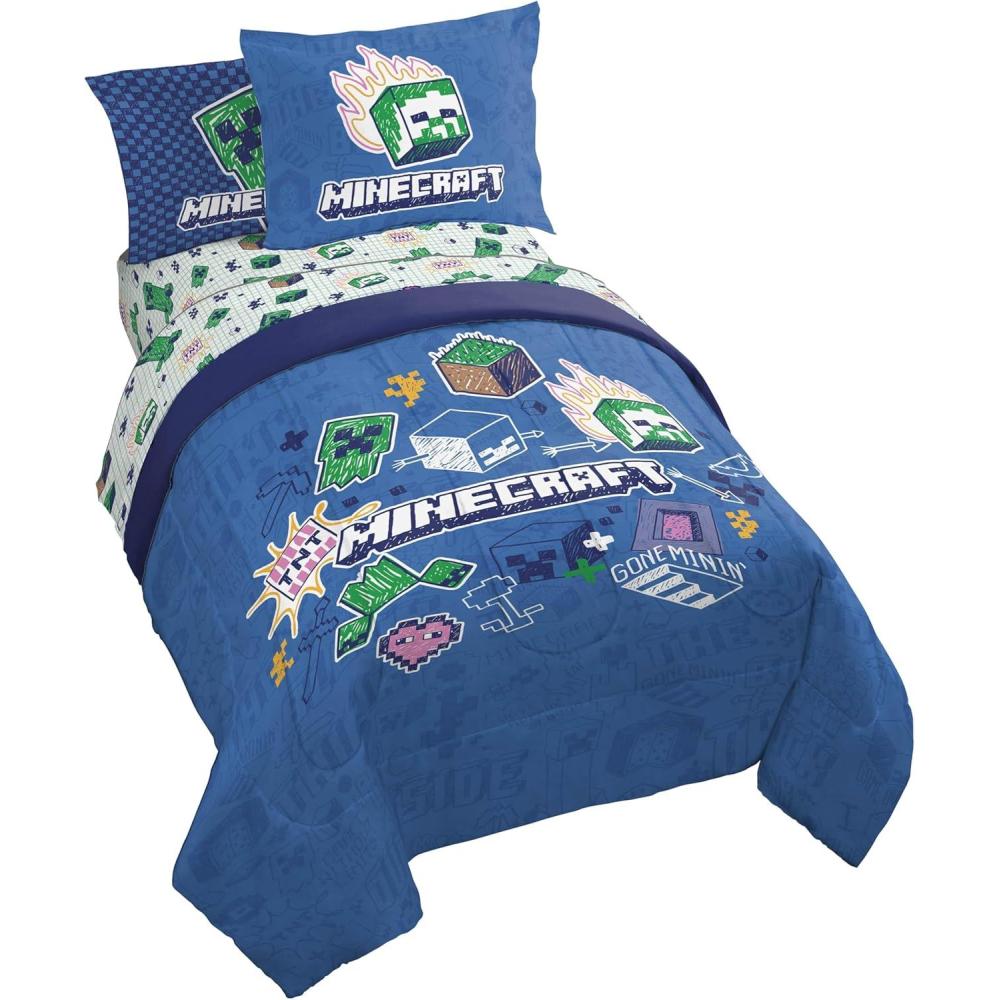 imageJay Franco Kids Comforter Set Includes Sheets and Pillow Covers Soft and Cozy Bed Set for Stylish Room Decor Blue Bluey amp Bingo 5 Piece TwinBlue Minecraft 02