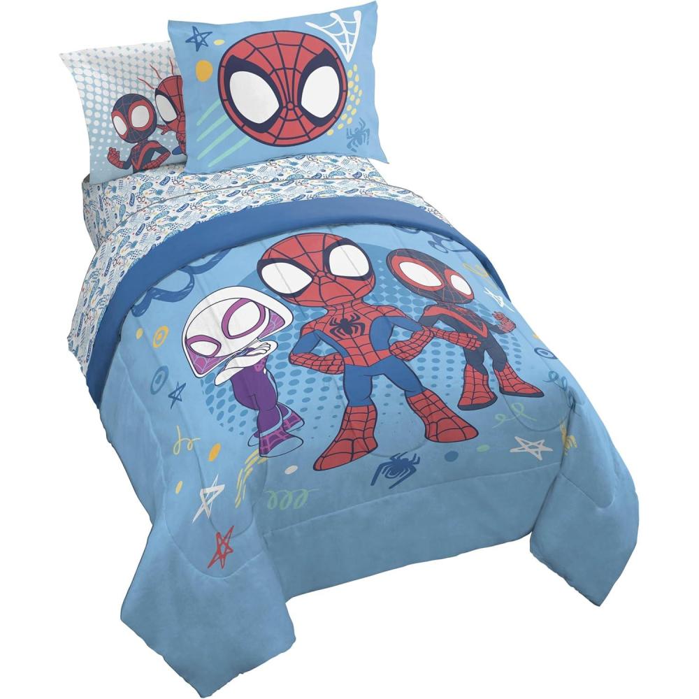 imageJay Franco Kids Comforter Set Includes Sheets and Pillow Covers Soft and Cozy Bed Set for Stylish Room Decor Blue Bluey amp Bingo 7 Piece QueenLight Blue Spidey His Amazing Friends