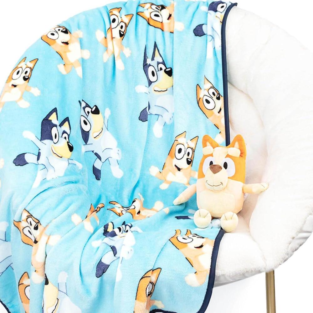 imageJay Franco Kids Plush Mini Pillow Buddy amp 40 x 50 Inch Travel Throw Set Kids Super Soft 2 Piece Cuddle Blanket Set BlueyBlue Bingo