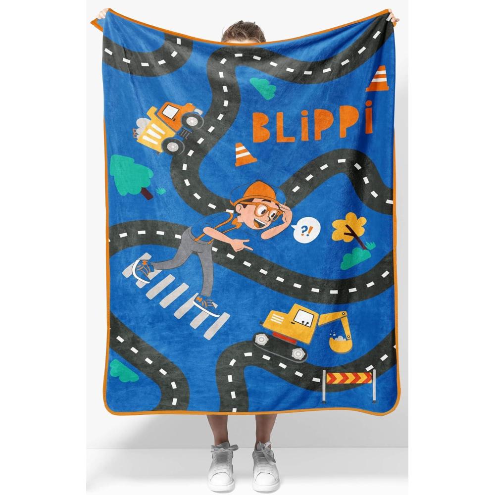 imageJay Franco Kids Plush Throw Blanket Soft amp Comfy Throw for Couch or Bed Cozy Home Dcor for Living Room amp Bedroom Pink Bluey 40x50 Travel BlanketBlue Blippi