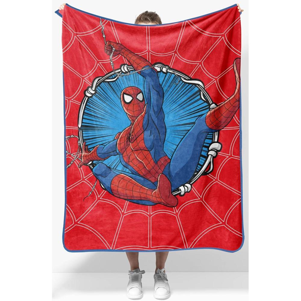imageJay Franco Kids Plush Throw Blanket Soft amp Comfy Throw for Couch or Bed Cozy Home Dcor for Living Room amp Bedroom Pink Bluey 40x50 Travel BlanketRed Spiderman