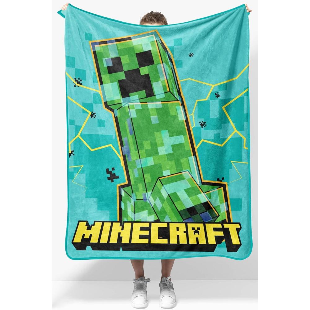 imageJay Franco Kids Plush Throw Blanket Soft amp Comfy Throw for Couch or Bed Cozy Home Dcor for Living Room amp Bedroom Pink Bluey 40x50 Travel BlanketTeal Minecraft