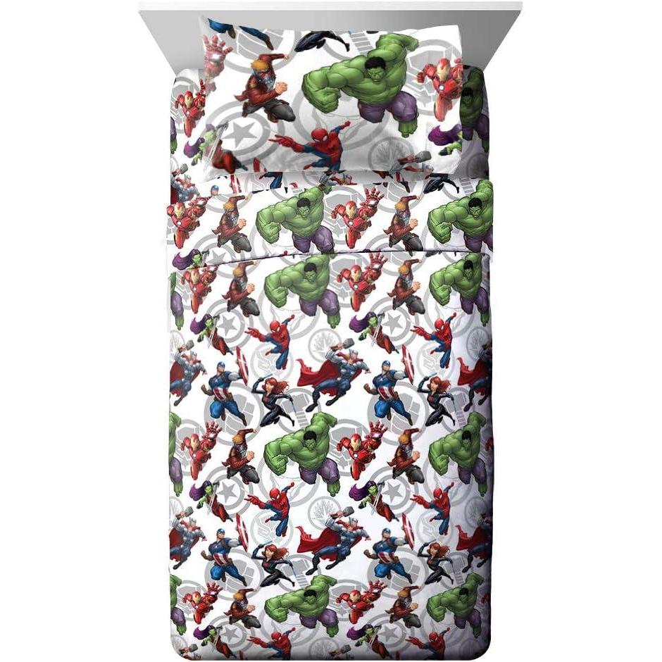 imageJay Franco Kids Sheet Set with Fitted Flat Sheets amp Pillow Cover UltraSoft Bedding with Pillowcase for Room Decor White Bluey 4 Piece FullMulti Avengers