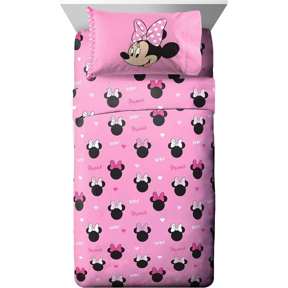 imageJay Franco Kids Sheet Set with Fitted Flat Sheets amp Pillow Cover UltraSoft Bedding with Pillowcase for Room Decor White Bluey 4 Piece FullPink Minnie Mouse
