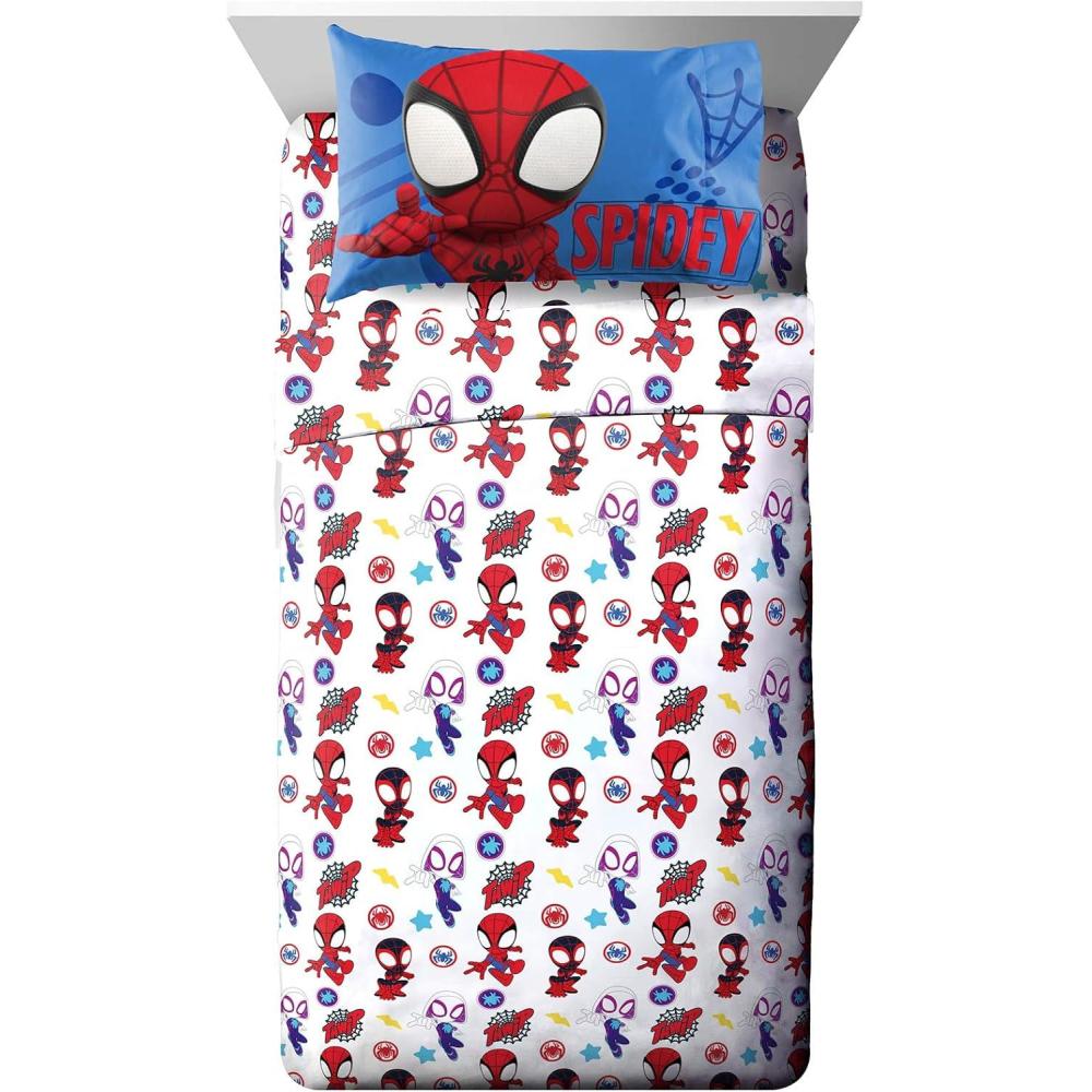 imageJay Franco Kids Sheet Set with Fitted Flat Sheets amp Pillow Cover UltraSoft Bedding with Pillowcase for Room Decor White Bluey 4 Piece FullWhite Spidey Friends