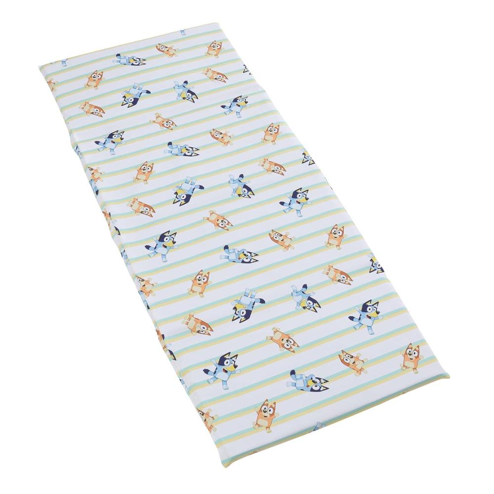 imageNoJo Bluey Preschool Nap Mat Sheet Blue Orange and Green Pinstripe Official Bluey Licensed