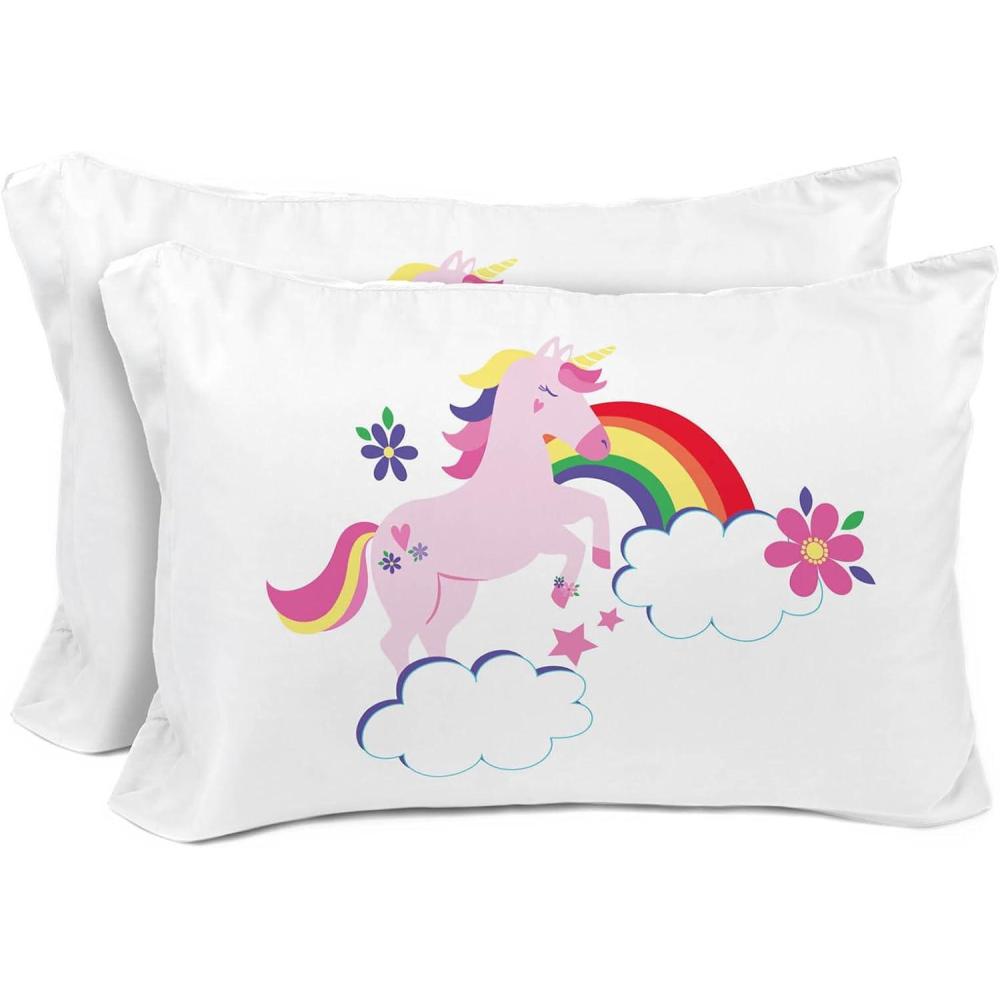 imageSunny Side Up Bluey amp Bingo Pack of 2 Reversible Pillowcases Double Sided Pillow Covers Kids Super Soft BeddingWhite Rainbow Unicorns