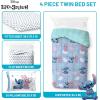 Jay Franco Bluey Twin Size Comforter Set – 4 Piece Bedding Includes Sheet Set, Pillow Covers & Bonus Duffle Bag – Super Soft Kids Bedding with Bingo, Muffin, Coco & Snickers(Blue – Stitch)