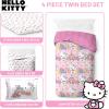Jay Franco Bluey Twin Size Comforter Set – 4 Piece Bedding Includes Sheet Set, Pillow Covers & Bonus Duffle Bag – Super Soft Kids Bedding with Bingo, Muffin, Coco & Snickers(Pink – Hello Kitty)