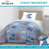 Jay Franco Bluey Twin Size Comforter Set – 4 Piece Bedding Includes Sheet Set, Pillow Covers & Bonus Duffle Bag – Super Soft Kids Bedding with Bingo, Muffin, Coco & Snickers(Blue – Stitch)