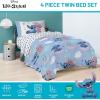 Jay Franco Bluey Twin Size Comforter Set – 4 Piece Bedding Includes Sheet Set, Pillow Covers & Bonus Duffle Bag – Super Soft Kids Bedding with Bingo, Muffin, Coco & Snickers(Blue – Stitch)