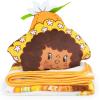 Jay Franco Bluey & Bingo Nogginz Set – 40 x 50 Inch Lightweight Travel Throw Blanket & Pillow – Kids Super Soft 2 Piece Bedding Set(White – Orange Blossom)