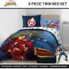 Jay Franco Kids Comforter Set Includes Sheets and Pillow Covers – Soft and Cozy Bed Set for Stylish Room Decor, Beige – Harry Potter, 5 Piece Twin Size Bedding(Blue – Avengers)
