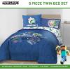 Jay Franco Kids Comforter Set Includes Sheets and Pillow Covers – Soft and Cozy Bed Set for Stylish Room Decor, Blue – Bluey & Bingo, 5 Piece Twin(Blue – Minecraft 02)