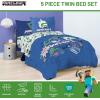 Jay Franco Kids Comforter Set Includes Sheets and Pillow Covers – Soft and Cozy Bed Set for Stylish Room Decor, Blue – Bluey & Bingo, 5 Piece Twin(Blue – Minecraft 02)