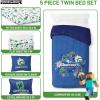 Jay Franco Kids Comforter Set Includes Sheets and Pillow Covers – Soft and Cozy Bed Set for Stylish Room Decor, Blue – Bluey & Bingo, 5 Piece Twin(Blue – Minecraft 02)