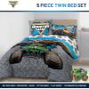 Jay Franco Kids Comforter Set Includes Sheets and Pillow Covers – Soft and Cozy Bed Set for Stylish Room Decor, Blue – Bluey & Bingo, 5 Piece Twin(Gray – Monster Jam 01)
