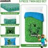Jay Franco Kids Comforter Set Includes Sheets and Pillow Covers – Soft and Cozy Bed Set for Stylish Room Decor, Blue – Bluey & Bingo, 5 Piece Twin(Green – Minecraft Creeper)