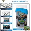 Jay Franco Kids Comforter Set Includes Sheets and Pillow Covers – Soft and Cozy Bed Set for Stylish Room Decor, Blue – Bluey & Bingo, 7 Piece Queen(Gray – Monster Jam 01)