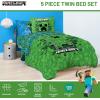 Jay Franco Kids Comforter Set Includes Sheets and Pillow Covers – Soft and Cozy Bed Set for Stylish Room Decor, Blue – Bluey & Bingo, 7 Piece Queen(Green – Minecraft Creeper)